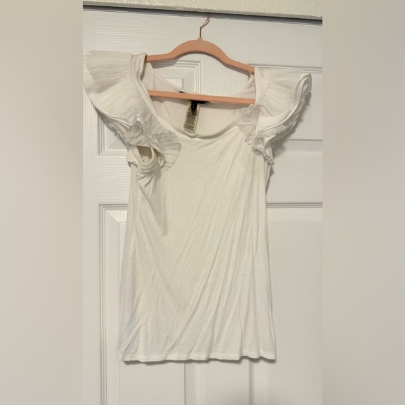 BCBGMaxAzria Mirabelle White Ruffle Sleeve Blouse - Picture 5 of 7